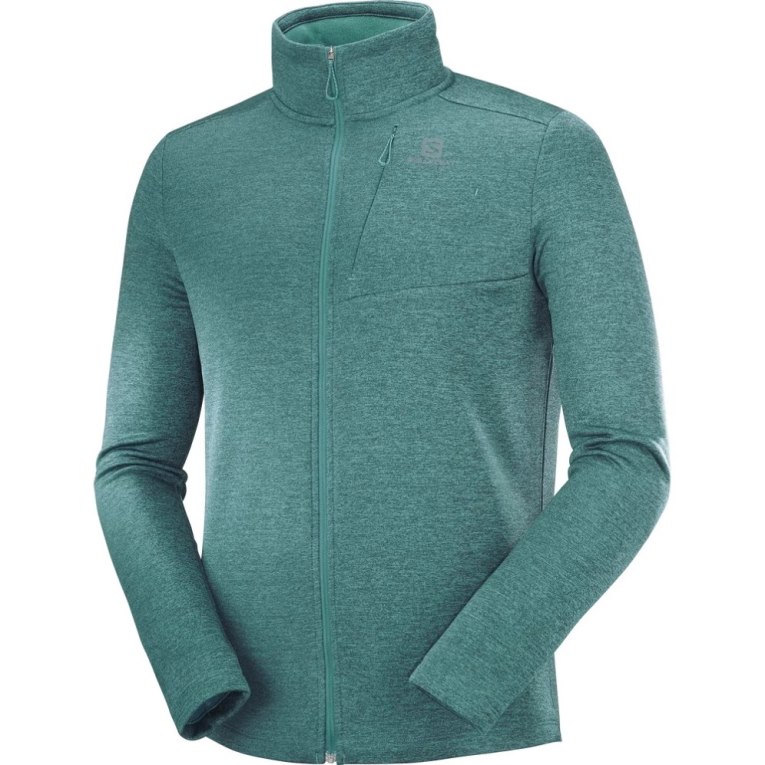 Pánské Bundy Salomon Essential Lightwarm Heather Full Zip Tyrkysové | CZ 64DMIQP